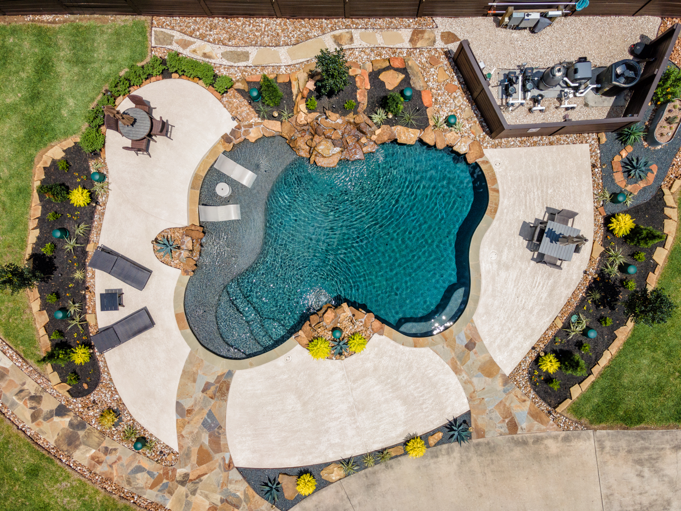 birds eye aerial view of free form pool